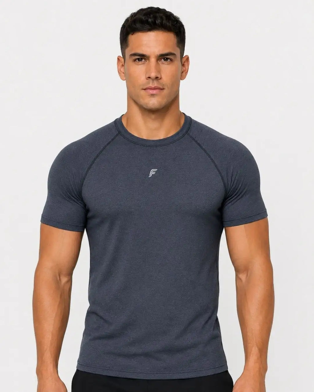 Camiseta Deportiva Azul Grisacea Jaspe Muscle Fit - Dry Fit para Hombre