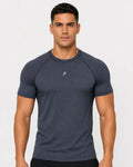 Camiseta Deportiva Azul Grisacea Jaspe Muscle Fit - Dry Fit para Hombre