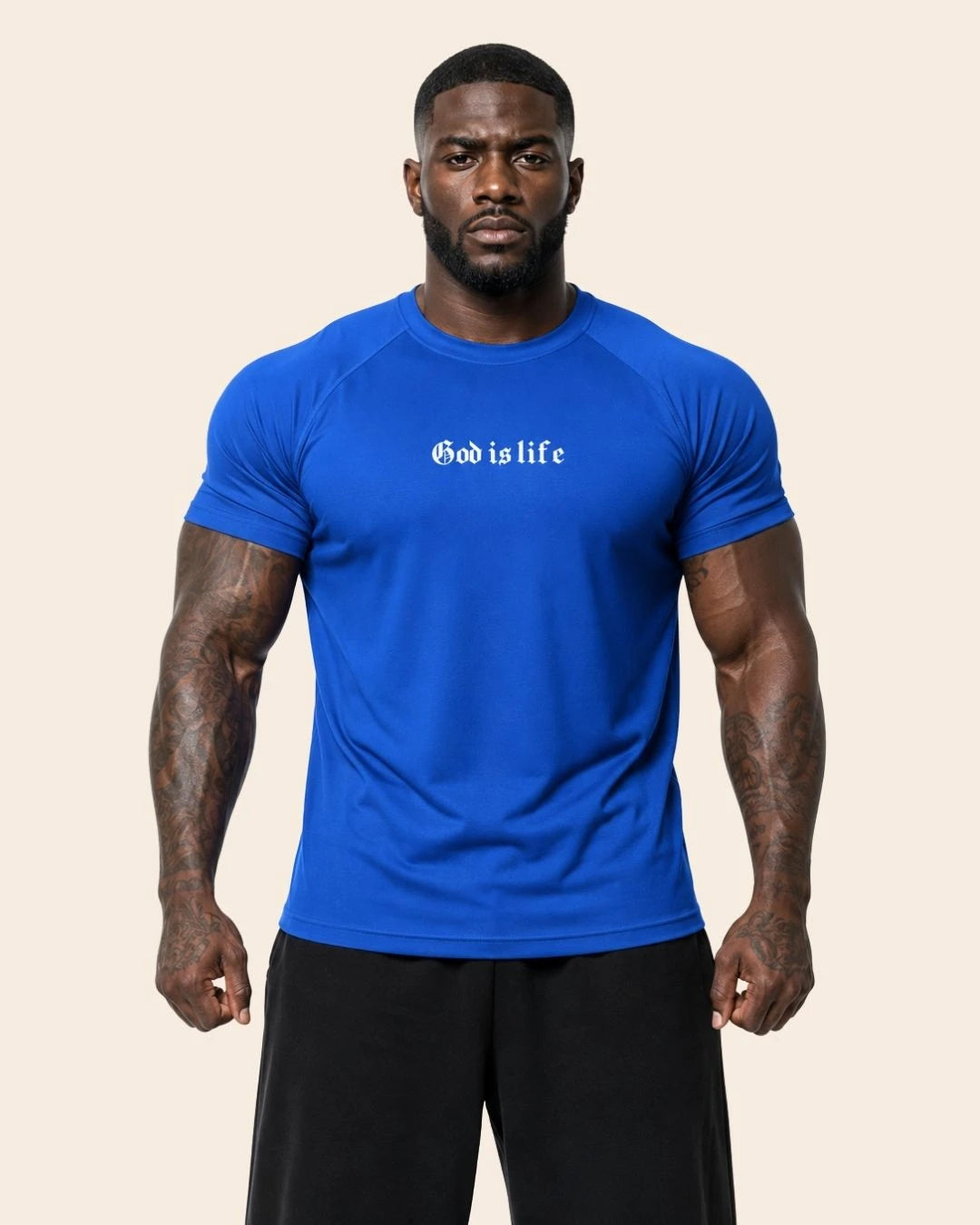 Camiseta Muscle Fit "God is Life" Azul Rey