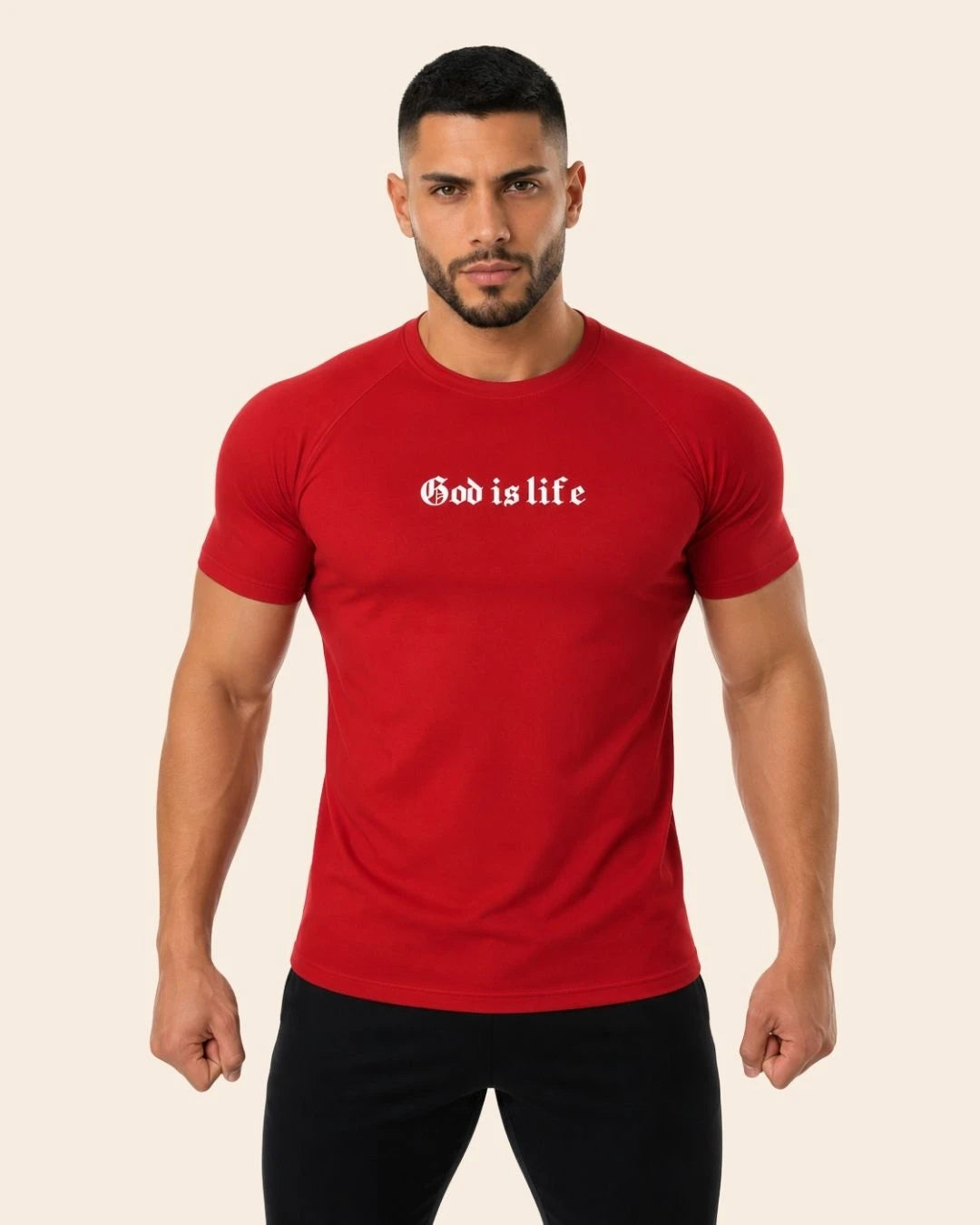 Camiseta Muscle Fit "God is Life" Roja