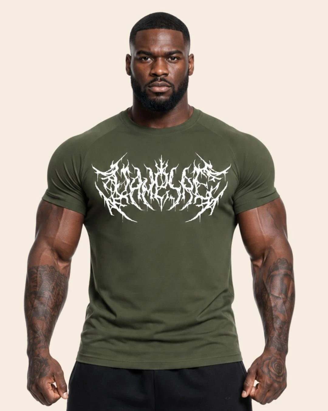 Camiseta Muscle Fit "Caos" Verde Militar