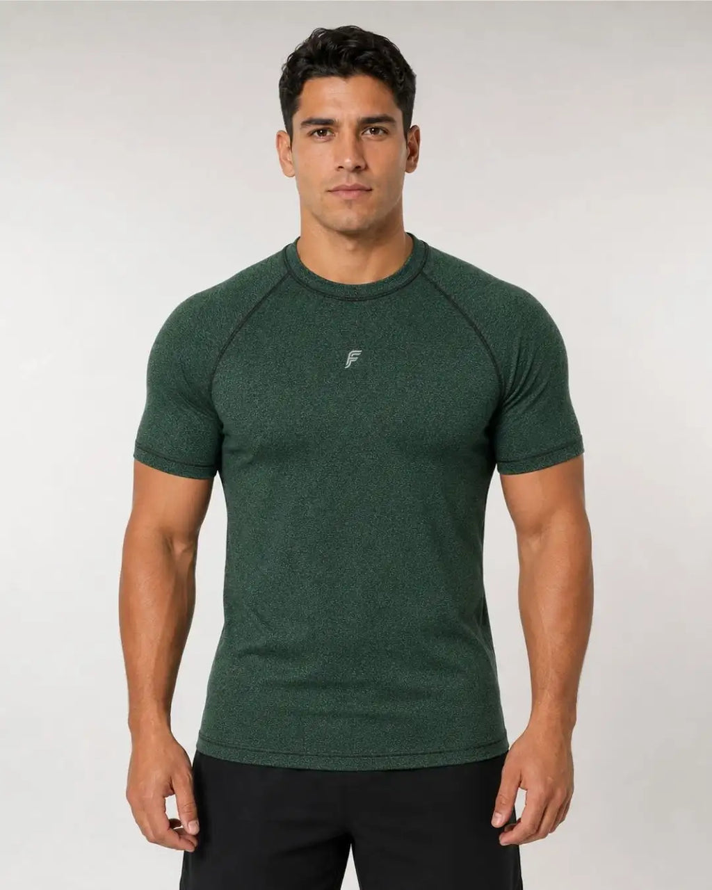 Camiseta Deportiva Verde Jaspeada Muscle Fit - Dry Fit para Hombre
