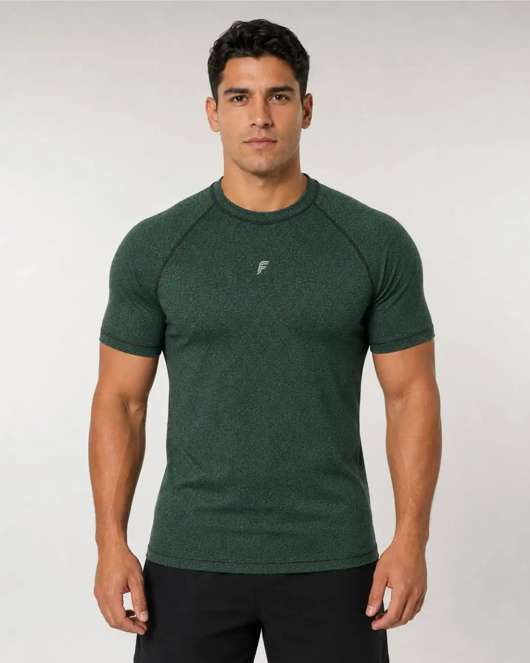 Camiseta Deportiva Verde Jaspeada Muscle Fit - Dry Fit para Hombre