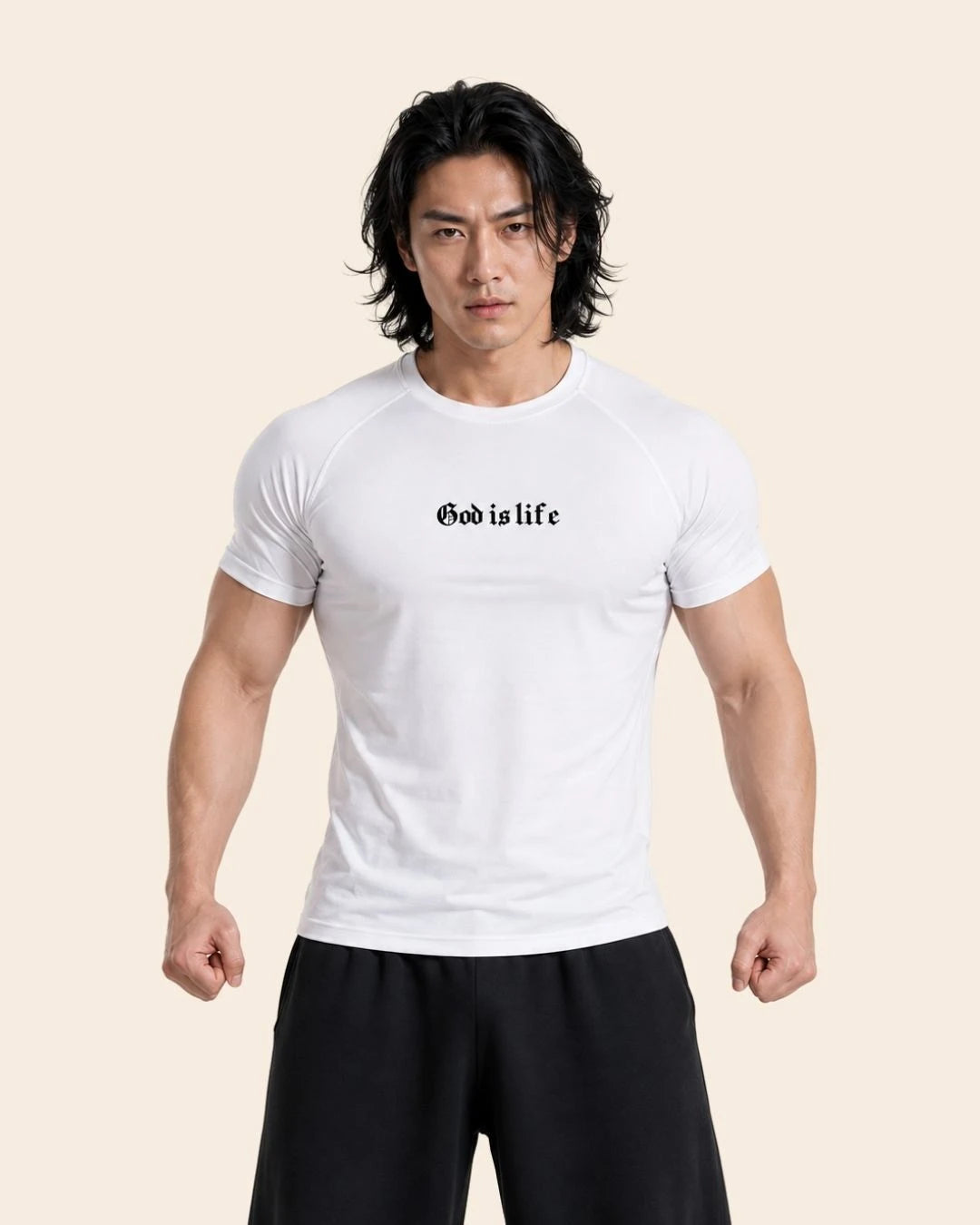 Camiseta Muscle Fit "God is Life" Blanca