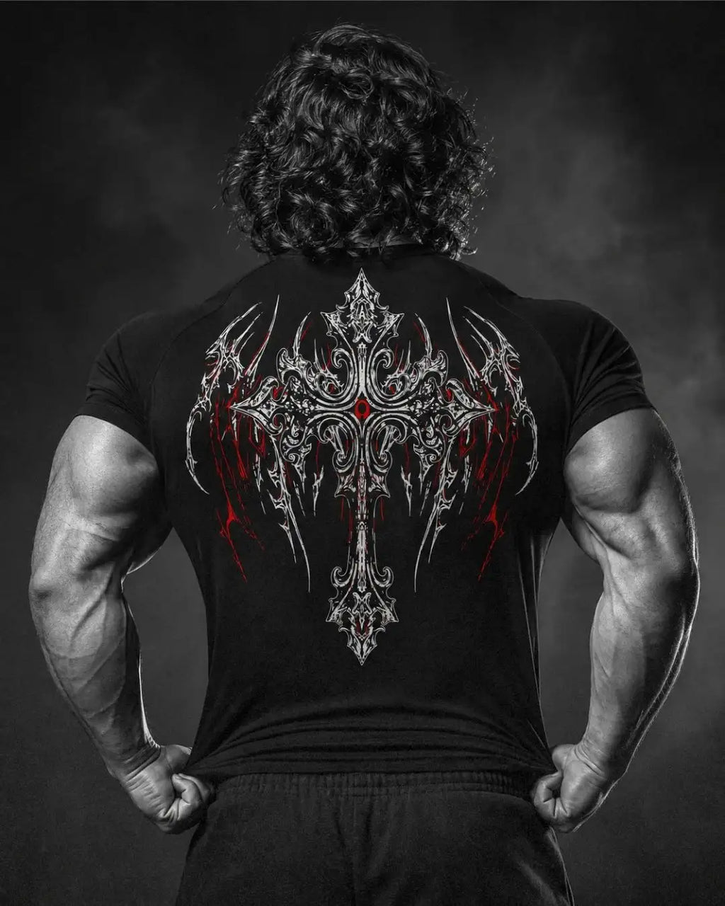 Camiseta Deportiva Negra Estampada RENACER para Hombre