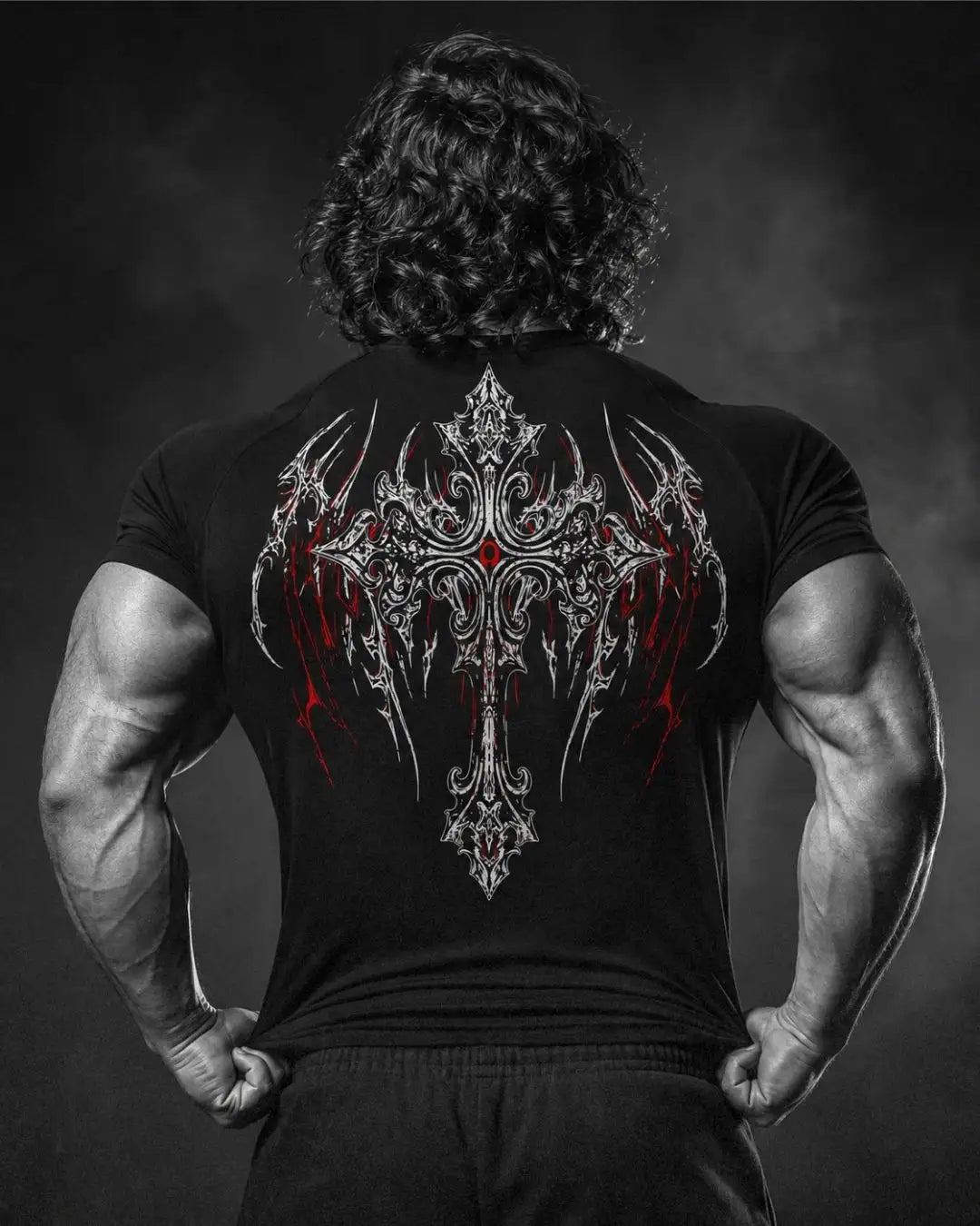 Camiseta Deportiva Negra Estampada RENACER para Hombre