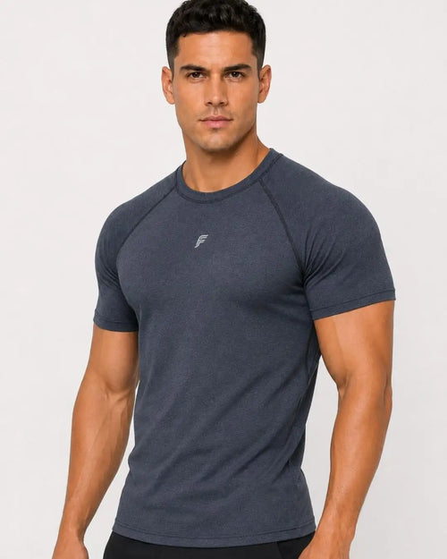 Camiseta Deportiva Azul Grisacea Jaspe Muscle Fit - Dry Fit para Hombre