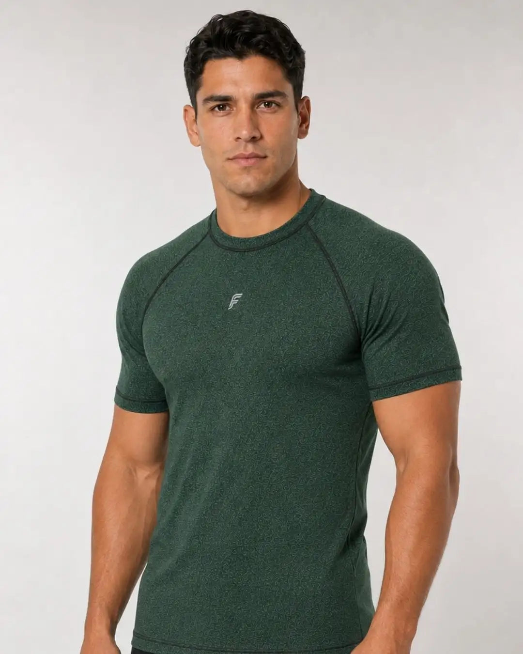 Camiseta Deportiva Verde Jaspeada Muscle Fit - Dry Fit para Hombre