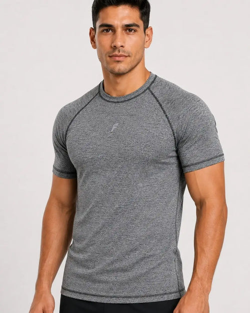 Camiseta Deportiva Gris Clara Jaspe Muscle Fit - Dry Fit para Hombre