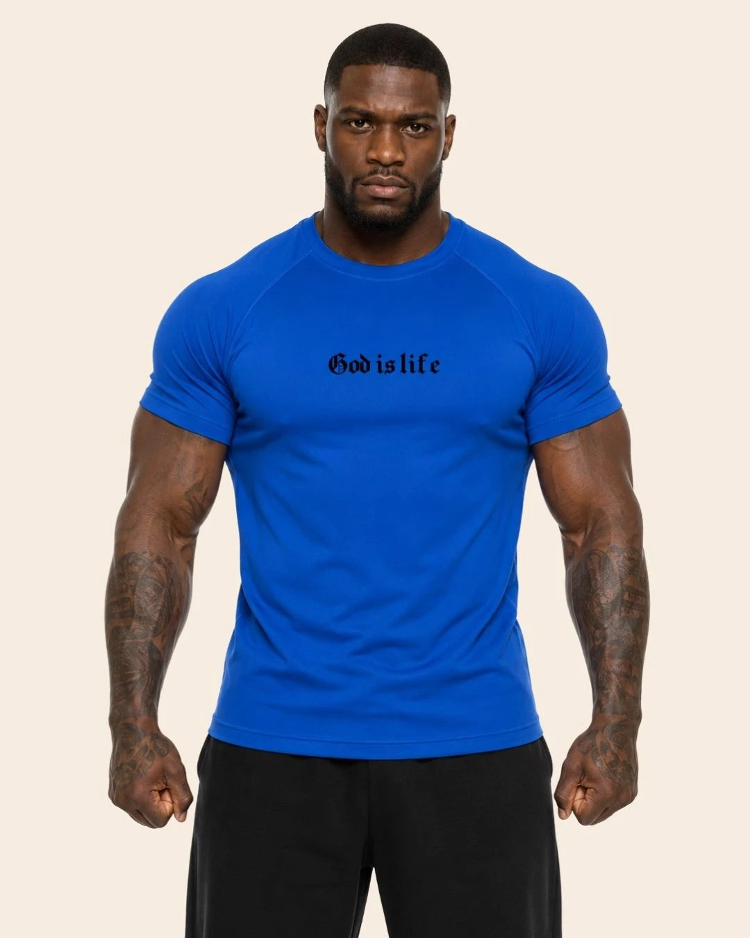 Camiseta Muscle Fit "God is Life" Azul Rey