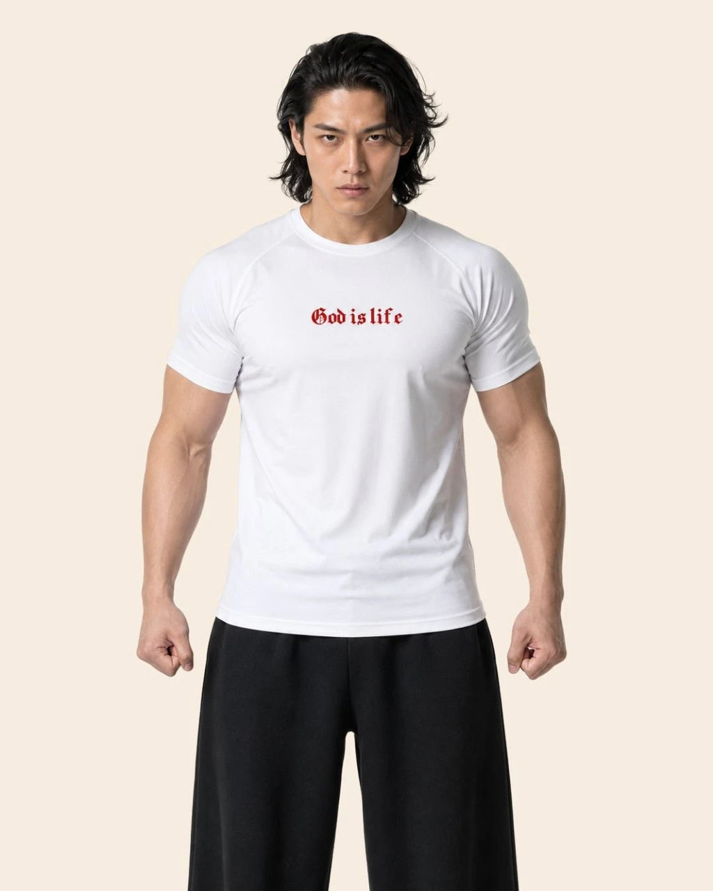 Camiseta Muscle Fit "God is Life" Blanca