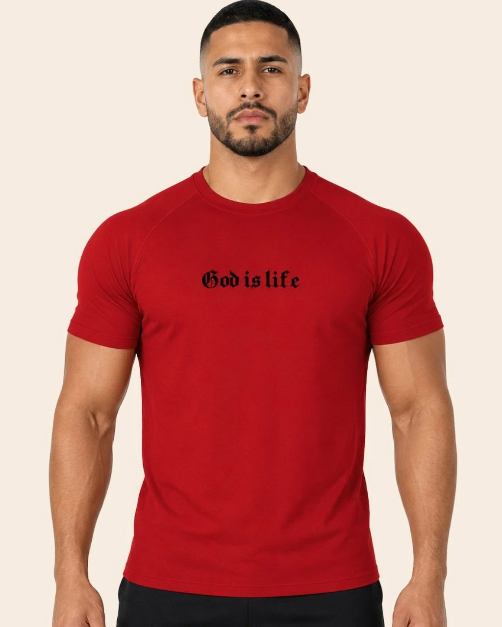 Camiseta Muscle Fit "God is Life" Roja