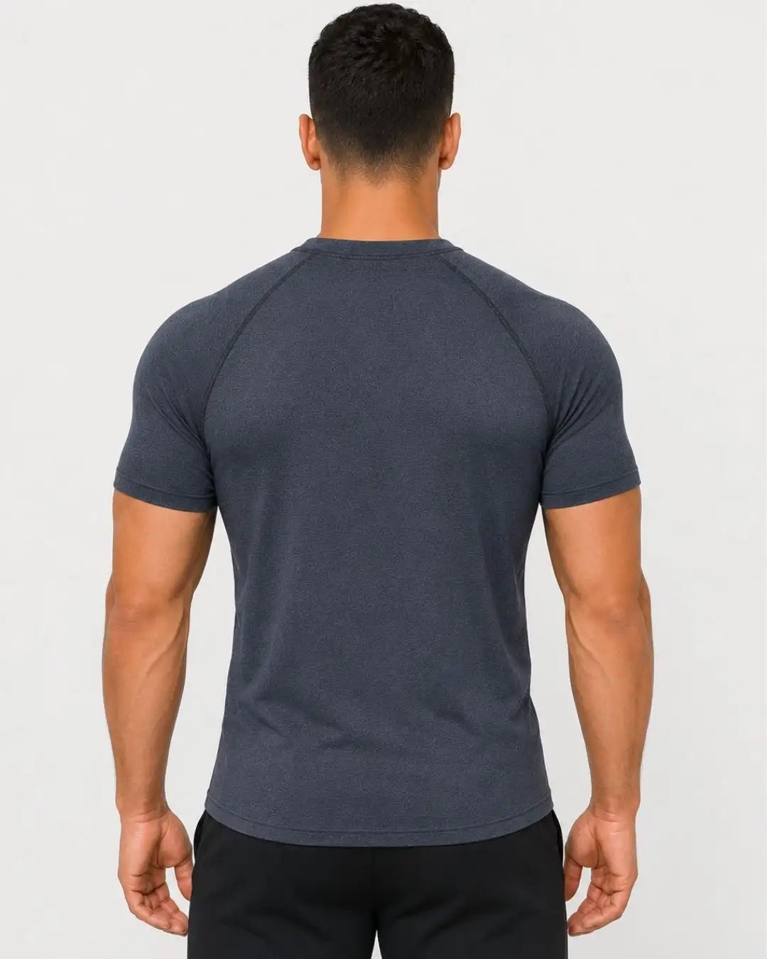 Camiseta Deportiva Azul Grisacea Jaspe Muscle Fit - Dry Fit para Hombre