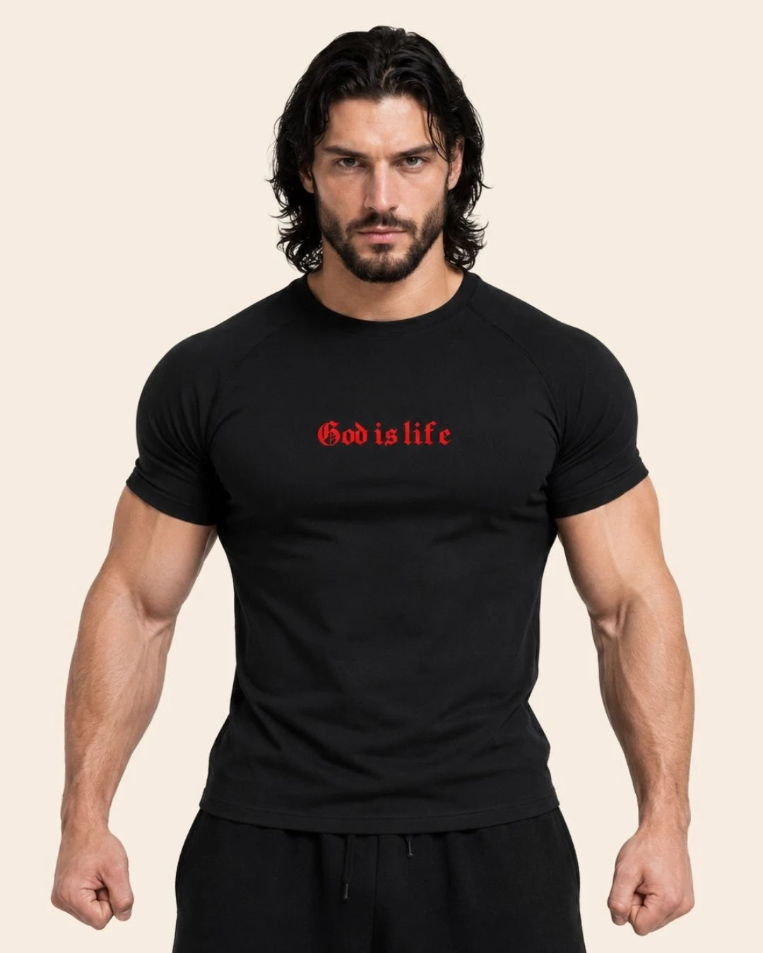 Camiseta Muscle Fit "God is Life" Negra