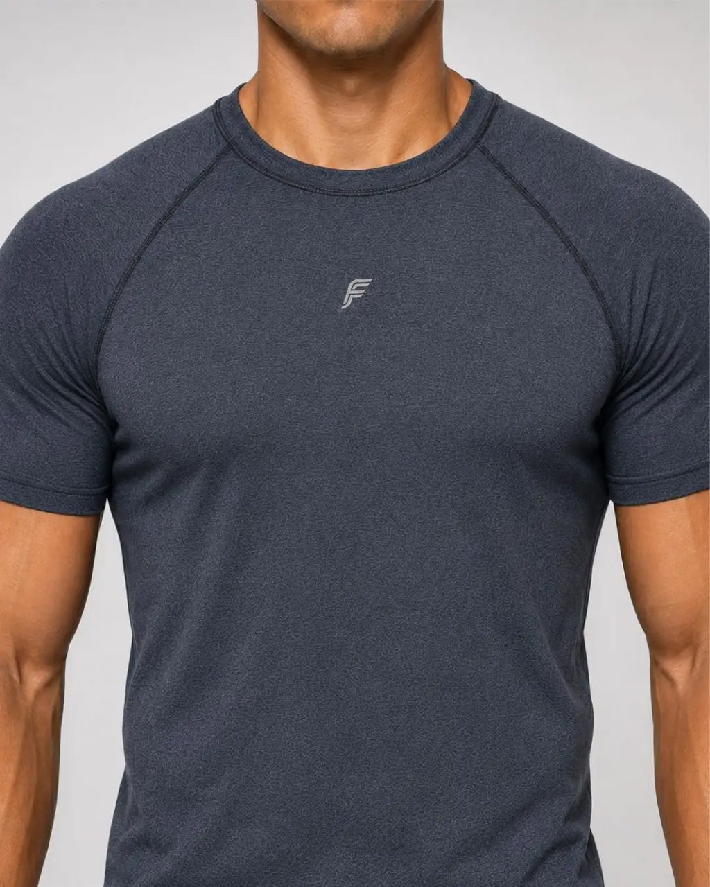 Camiseta Deportiva Azul Grisacea Jaspe Muscle Fit - Dry Fit para Hombre