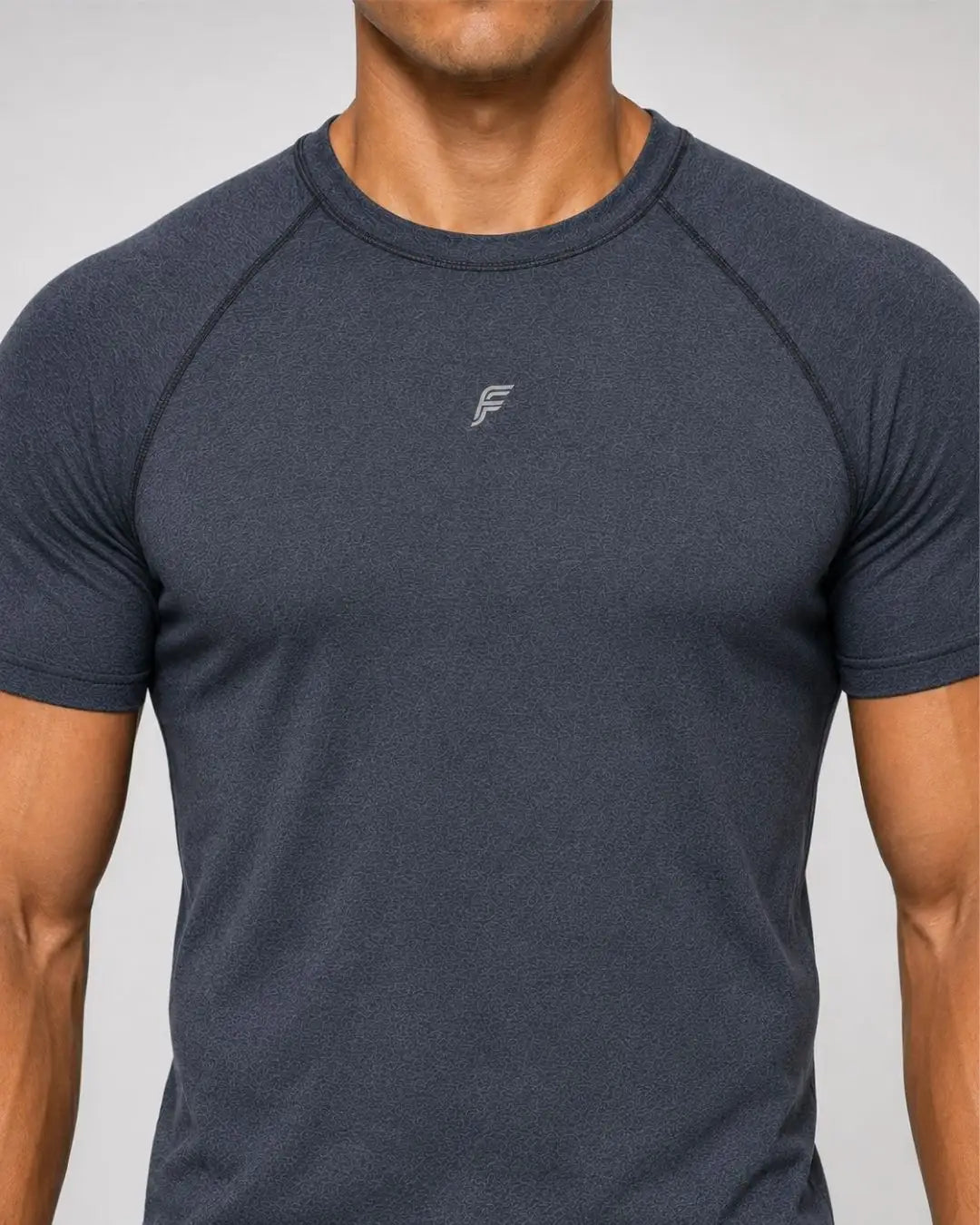 Camiseta Deportiva Azul Grisacea Jaspe Muscle Fit - Dry Fit para Hombre