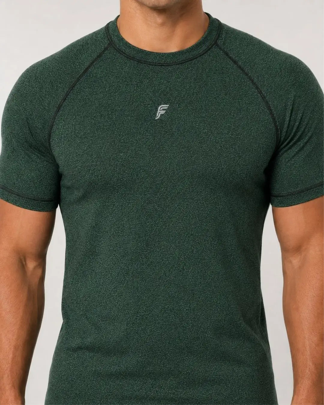 Camiseta Deportiva Verde Jaspeada Muscle Fit - Dry Fit para Hombre