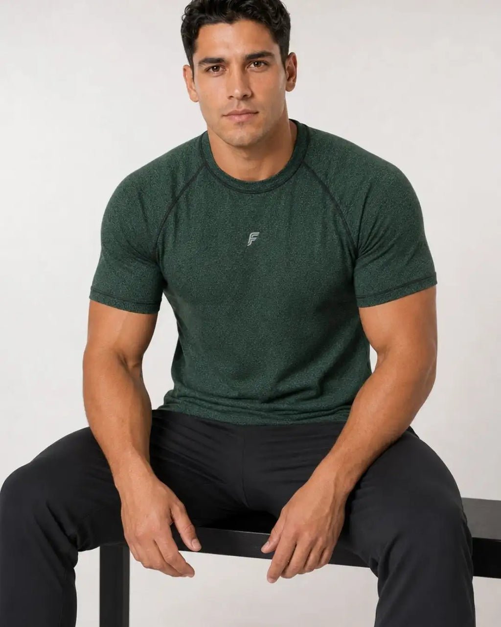 Camiseta Deportiva Verde Jaspeada Muscle Fit - Dry Fit para Hombre