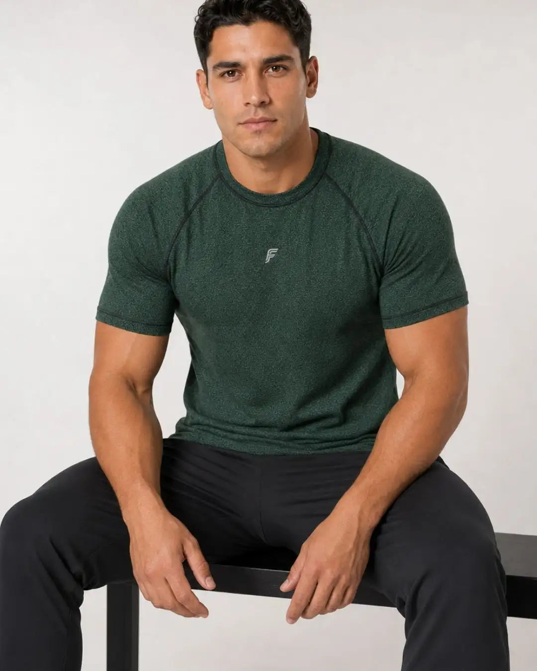 Camiseta Deportiva Verde Jaspeada Muscle Fit - Dry Fit para Hombre