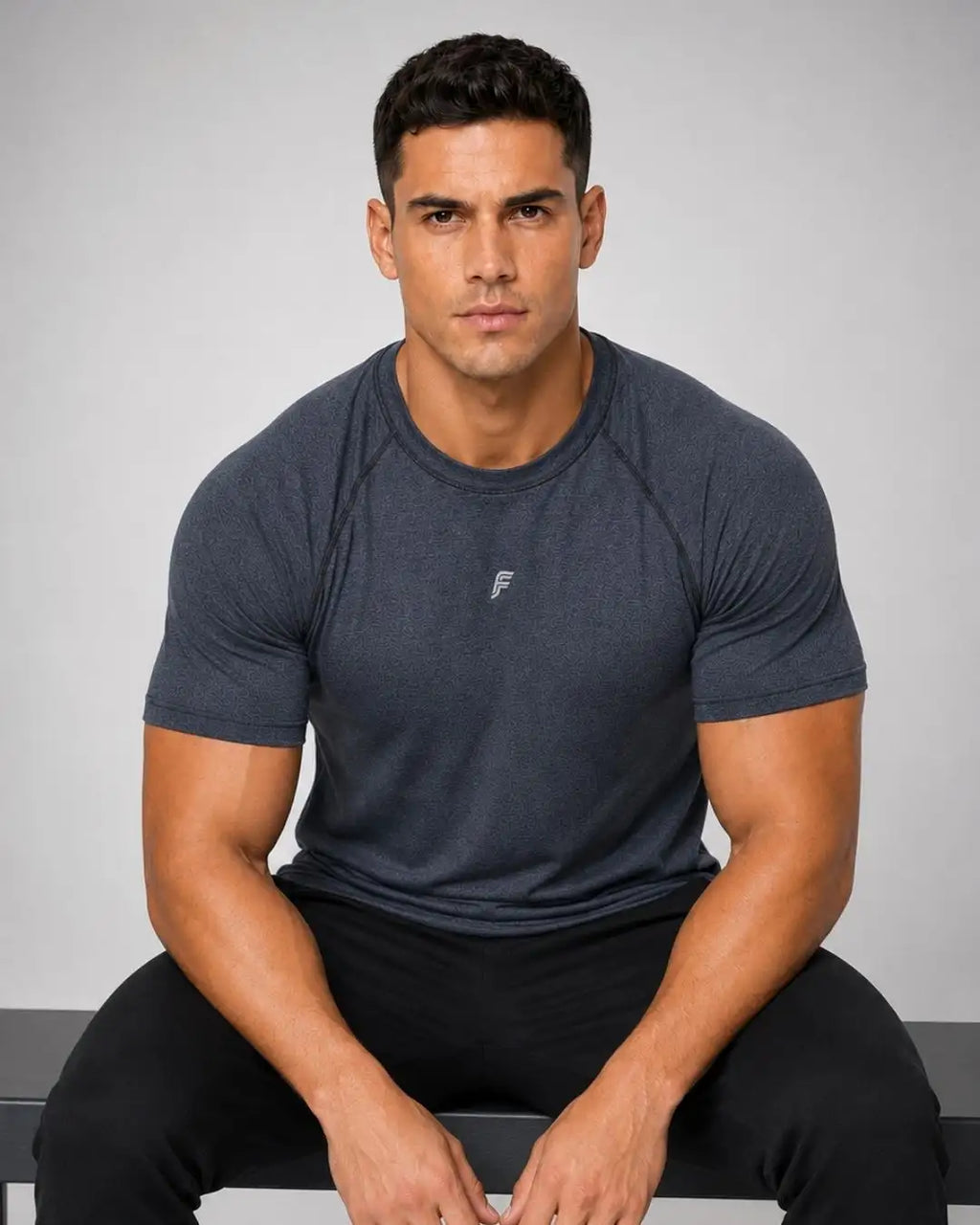 Camiseta Deportiva Azul Grisacea Jaspe Muscle Fit - Dry Fit para Hombre