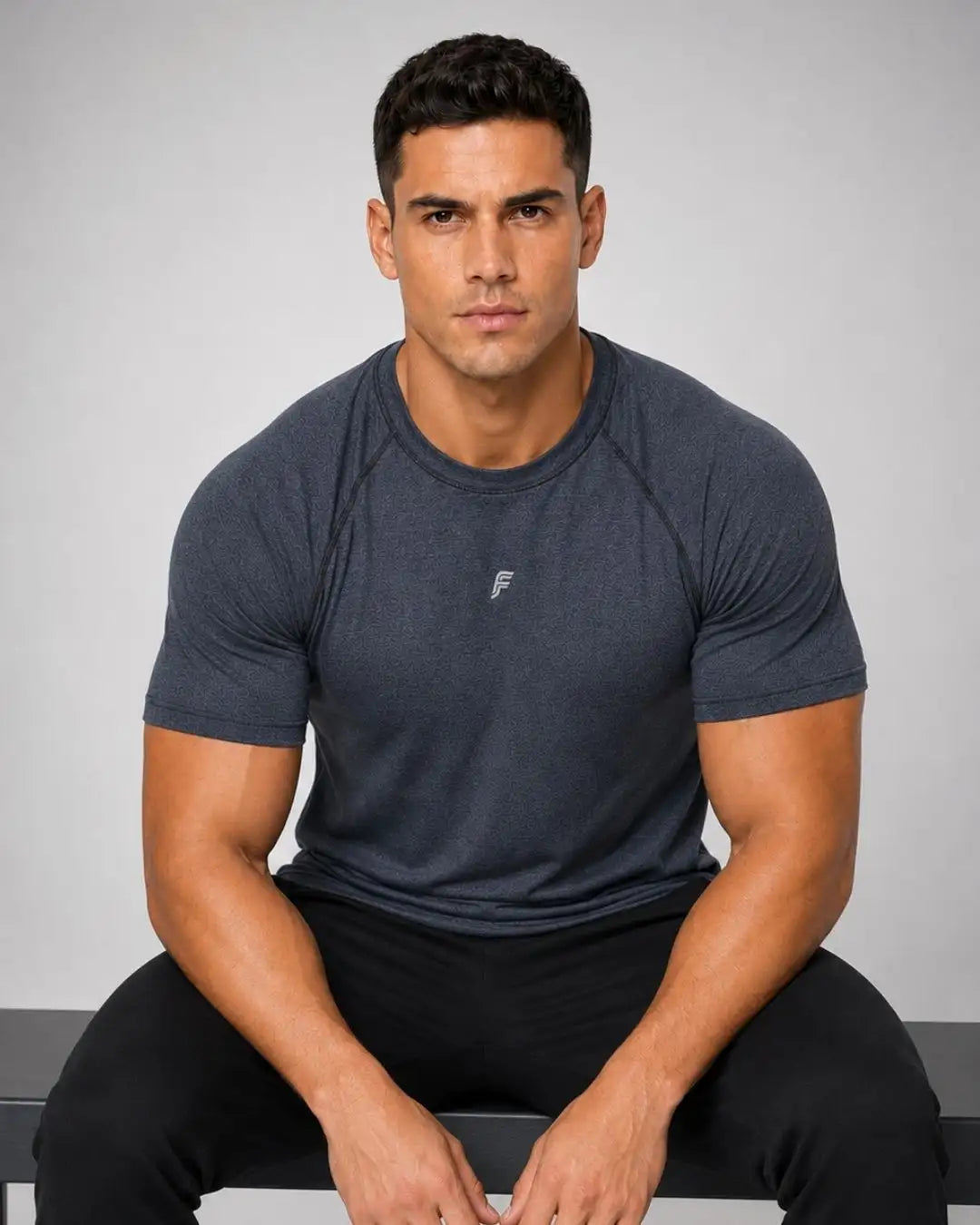 Camiseta Deportiva Azul Grisacea Jaspe Muscle Fit - Dry Fit para Hombre