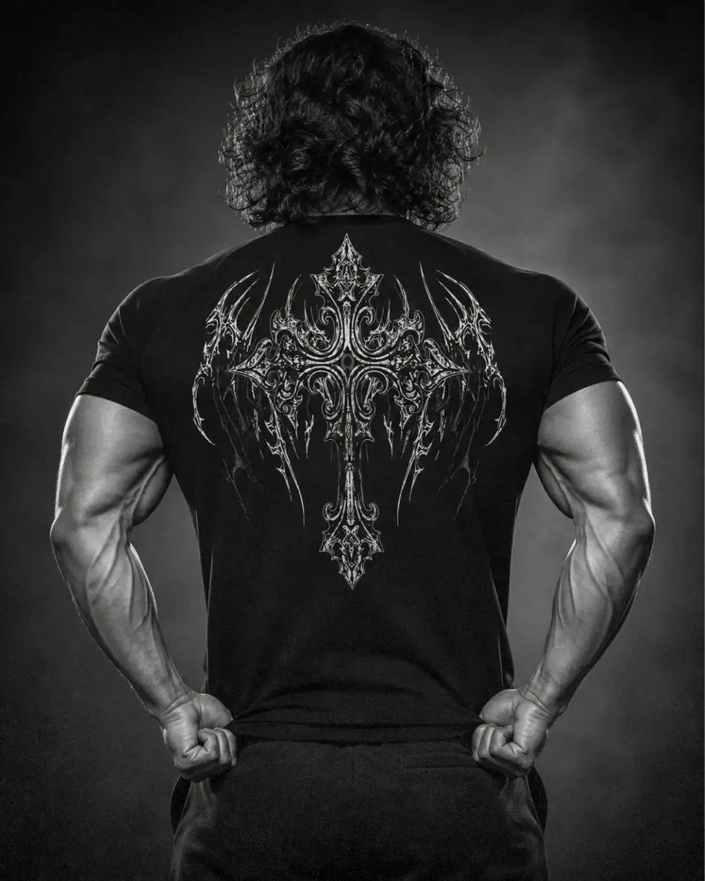 Camiseta Deportiva Negra Estampada RENACER para Hombre