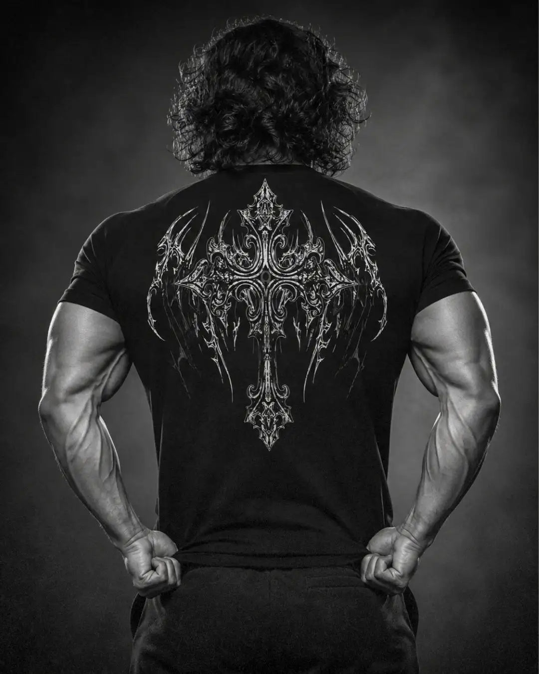 Camiseta Deportiva Negra Estampada RENACER para Hombre
